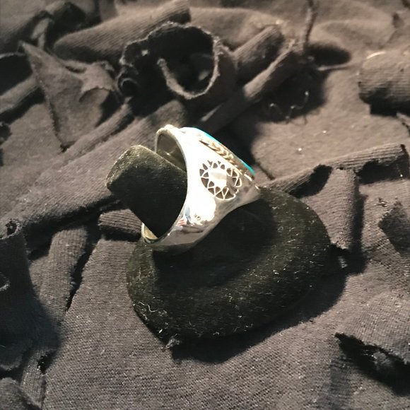 1900s Turquoise Silver Ring /.925 Sterling Silver - Picture 6 of 11